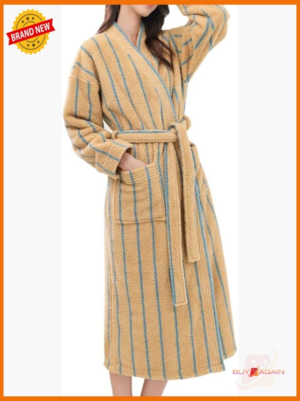 Plush Robe Long Soft Fluffy Bathrobe with Pocket Belt